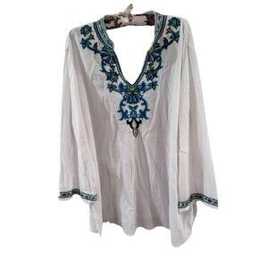 Charter Club Women's Beaded Embellished Pullover Top XL Boho Resortwear Coastal